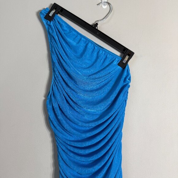 Lioness The Goddess One Shoulder Ruched Mini Dress Womens XS Blue Cocktail Party - Picture 6 of 14